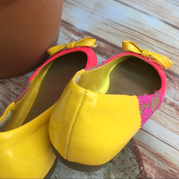 Guess flats! 8 Happy yellow pink lace leopard - Picture 5 of 7